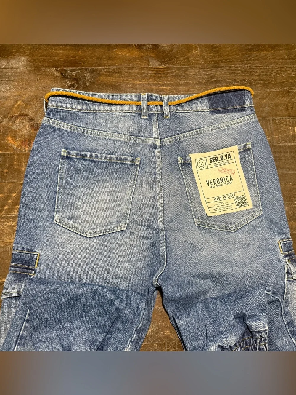 NWT Ser.O.Ya Drop Crotch Denim Cargo Jogger Jeans in Tahoe Sz 31 Summer 90’s